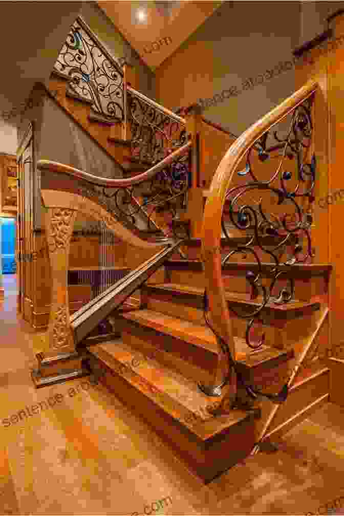 An Ornate Wooden Staircase With Intricate Carvings And A Plush Red Carpet Block Game House Guide: Victorian Mansion